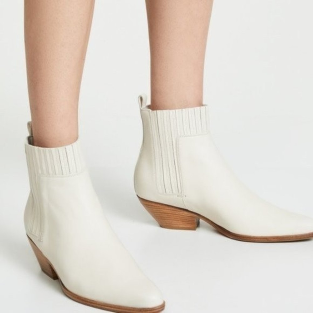 Vince Womens 5 Eckland Vintage White Leather Point Toe Ankle Boots Booties Shoes